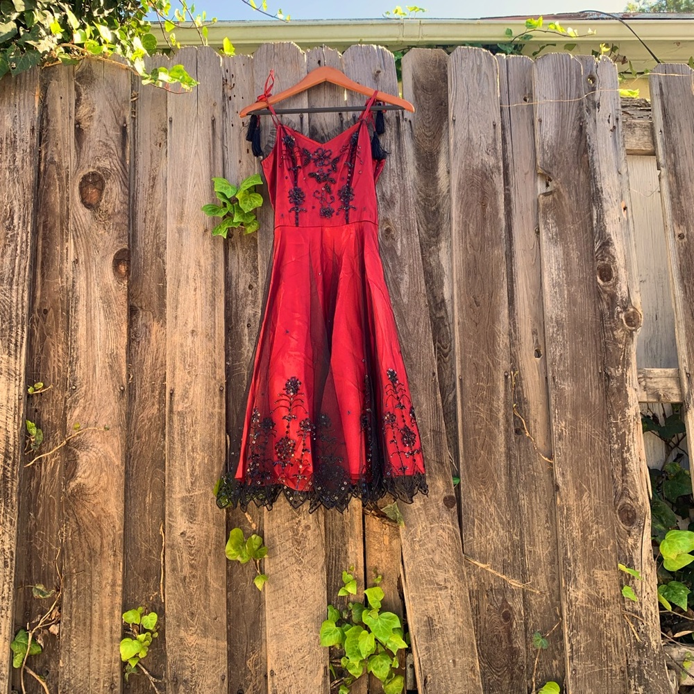 Sue Wong dress adjustable straps with showers on bottom and chest area 90s -2000